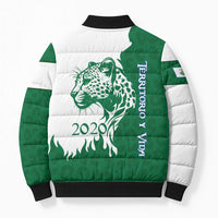 Indigenous Regions of Panama Naso Tjer Di Comarca Bomber Puffer Jacket with Jaguar Graphic and Green White Territory and Life 2020 - Wonder Print Shop