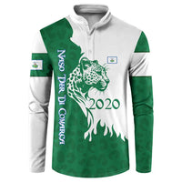 Indigenous Regions of Panama Naso Tjer Di Comarca Button Sweatshirt with Jaguar Graphic and Green White Territory and Life 2020 - Wonder Print Shop