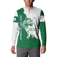 Indigenous Regions of Panama Naso Tjer Di Comarca Button Sweatshirt with Jaguar Graphic and Green White Territory and Life 2020 - Wonder Print Shop