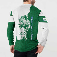 Indigenous Regions of Panama Naso Tjer Di Comarca Button Sweatshirt with Jaguar Graphic and Green White Territory and Life 2020 - Wonder Print Shop