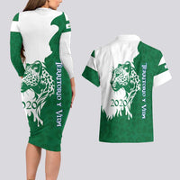 Indigenous Regions of Panama Naso Tjer Di Comarca Couples Matching Long Sleeve Bodycon Dress and Hawaiian Shirt with Jaguar Graphic and Green White Territory and Life 2020 - Wonder Print Shop