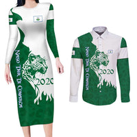 Indigenous Regions of Panama Naso Tjer Di Comarca Couples Matching Long Sleeve Bodycon Dress and Long Sleeve Button Shirt with Jaguar Graphic and Green White Territory and Life 2020 - Wonder Print Shop