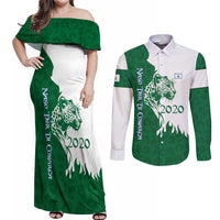 Indigenous Regions of Panama Naso Tjer Di Comarca Couples Matching Off Shoulder Maxi Dress and Long Sleeve Button Shirt with Jaguar Graphic and Green White Territory and Life 2020 - Wonder Print Shop
