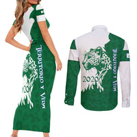 Indigenous Regions of Panama Naso Tjer Di Comarca Couples Matching Short Sleeve Bodycon Dress and Long Sleeve Button Shirt with Jaguar Graphic and Green White Territory and Life 2020 - Wonder Print Shop