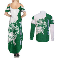 Indigenous Regions of Panama Naso Tjer Di Comarca Couples Matching Summer Maxi Dress and Long Sleeve Button Shirt with Jaguar Graphic and Green White Territory and Life 2020 - Wonder Print Shop