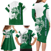 Indigenous Regions of Panama Naso Tjer Di Comarca Family Matching Long Sleeve Bodycon Dress and Hawaiian Shirt with Jaguar Graphic and Green White Territory and Life 2020 - Wonder Print Shop