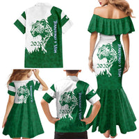 Indigenous Regions of Panama Naso Tjer Di Comarca Family Matching Mermaid Dress and Hawaiian Shirt with Jaguar Graphic and Green White Territory and Life 2020 - Wonder Print Shop