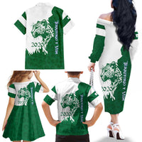 Indigenous Regions of Panama Naso Tjer Di Comarca Family Matching Off The Shoulder Long Sleeve Dress and Hawaiian Shirt with Jaguar Graphic and Green White Territory and Life 2020 - Wonder Print Shop