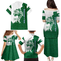 Indigenous Regions of Panama Naso Tjer Di Comarca Family Matching Puletasi and Hawaiian Shirt with Jaguar Graphic and Green White Territory and Life 2020 - Wonder Print Shop