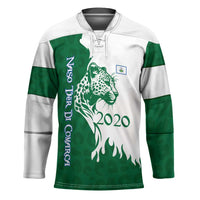 Indigenous Regions of Panama Naso Tjer Di Comarca Hockey Jersey with Jaguar Graphic and Green White Territory and Life 2020 - Wonder Print Shop