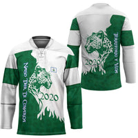 Indigenous Regions of Panama Naso Tjer Di Comarca Hockey Jersey with Jaguar Graphic and Green White Territory and Life 2020 - Wonder Print Shop