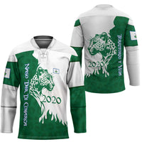 Indigenous Regions of Panama Naso Tjer Di Comarca Hockey Jersey with Jaguar Graphic and Green White Territory and Life 2020 - Wonder Print Shop
