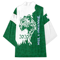 Indigenous Regions of Panama Naso Tjer Di Comarca Kimono with Jaguar Graphic and Green White Territory and Life 2020 - Wonder Print Shop