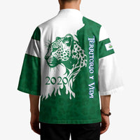 Indigenous Regions of Panama Naso Tjer Di Comarca Kimono with Jaguar Graphic and Green White Territory and Life 2020 - Wonder Print Shop