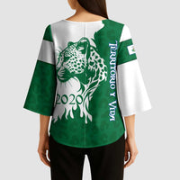 Indigenous Regions of Panama Naso Tjer Di Comarca Kimono Sleeve Blouse with Jaguar Graphic and Green White Territory and Life 2020 - Wonder Print Shop