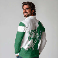 Indigenous Regions of Panama Naso Tjer Di Comarca Long Sleeve Polo Shirt with Jaguar Graphic and Green White Territory and Life 2020 - Wonder Print Shop
