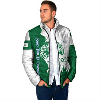 Indigenous Regions of Panama Naso Tjer Di Comarca Padded Jacket with Jaguar Graphic and Green White Territory and Life 2020 - Wonder Print Shop