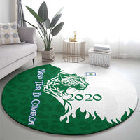 Indigenous Regions of Panama Naso Tjer Di Comarca Round Carpet with Jaguar Graphic and Green White Territory and Life 2020 - Wonder Print Shop