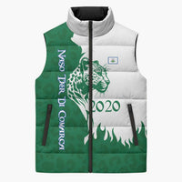 Indigenous Regions of Panama Naso Tjer Di Comarca Sleeveless Puffer Jacket with Jaguar Graphic and Green White Territory and Life 2020 - Wonder Print Shop