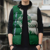 Indigenous Regions of Panama Naso Tjer Di Comarca Sleeveless Puffer Jacket with Jaguar Graphic and Green White Territory and Life 2020 - Wonder Print Shop