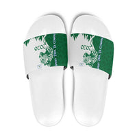 Indigenous Regions of Panama Naso Tjer Di Comarca Slide Sandals with Jaguar Graphic and Green White Territory and Life 2020 - Wonder Print Shop