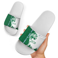 Indigenous Regions of Panama Naso Tjer Di Comarca Slide Sandals with Jaguar Graphic and Green White Territory and Life 2020 - Wonder Print Shop