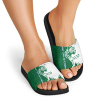 Indigenous Regions of Panama Naso Tjer Di Comarca Slide Sandals with Jaguar Graphic and Green White Territory and Life 2020 - Wonder Print Shop