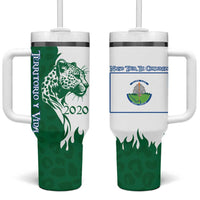 Indigenous Regions of Panama Naso Tjer Di Comarca Tumbler With Handle with Jaguar Graphic and Green White Territory and Life 2020 - Wonder Print Shop