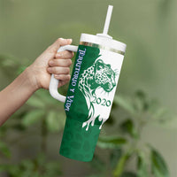 Indigenous Regions of Panama Naso Tjer Di Comarca Tumbler With Handle with Jaguar Graphic and Green White Territory and Life 2020 - Wonder Print Shop