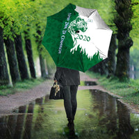 Indigenous Regions of Panama Naso Tjer Di Comarca Umbrella with Jaguar Graphic and Green White Territory and Life 2020 - Wonder Print Shop