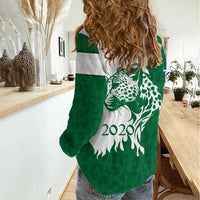 Indigenous Regions of Panama Naso Tjer Di Comarca Women Casual Shirt with Jaguar Graphic and Green White Territory and Life 2020 - Wonder Print Shop