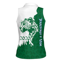 Indigenous Regions of Panama Naso Tjer Di Comarca Women Sleeveless Polo Shirt with Jaguar Graphic and Green White Territory and Life 2020 - Wonder Print Shop