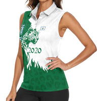 Indigenous Regions of Panama Naso Tjer Di Comarca Women Sleeveless Polo Shirt with Jaguar Graphic and Green White Territory and Life 2020 - Wonder Print Shop
