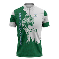 Indigenous Regions of Panama Naso Tjer Di Comarca Zipper Polo Shirt with Jaguar Graphic and Green White Territory and Life 2020 - Wonder Print Shop