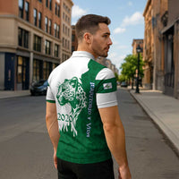 Indigenous Regions of Panama Naso Tjer Di Comarca Zipper Polo Shirt with Jaguar Graphic and Green White Territory and Life 2020 - Wonder Print Shop