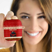 Iceland Christmas AirPods Case with Red Snowflake Pattern Yule Cat and National Coat of Arms Motif - Wonder Print Shop