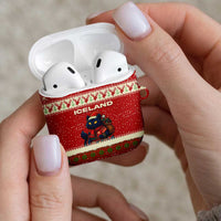 Iceland Christmas AirPods Case with Red Snowflake Pattern Yule Cat and National Coat of Arms Motif - Wonder Print Shop