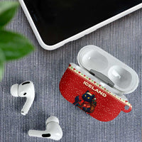 Iceland Christmas AirPods Case with Red Snowflake Pattern Yule Cat and National Coat of Arms Motif - Wonder Print Shop