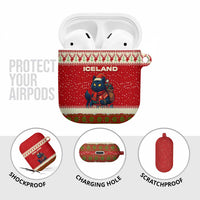 Iceland Christmas AirPods Case with Red Snowflake Pattern Yule Cat and National Coat of Arms Motif - Wonder Print Shop