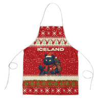 Iceland Christmas Apron with Red Snowflake Pattern Yule Cat and National Coat of Arms Motif - Wonder Print Shop