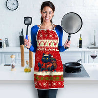 Iceland Christmas Apron with Red Snowflake Pattern Yule Cat and National Coat of Arms Motif - Wonder Print Shop