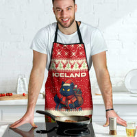 Iceland Christmas Apron with Red Snowflake Pattern Yule Cat and National Coat of Arms Motif - Wonder Print Shop