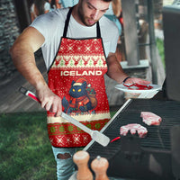 Iceland Christmas Apron with Red Snowflake Pattern Yule Cat and National Coat of Arms Motif - Wonder Print Shop