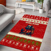 Iceland Christmas Area Rug with Red Snowflake Pattern Yule Cat and National Coat of Arms Motif - Wonder Print Shop
