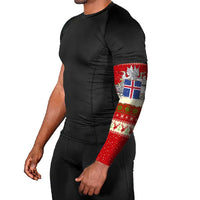 Iceland Christmas Arm Sleeves with Red Snowflake Pattern Yule Cat and National Coat of Arms Motif - Wonder Print Shop