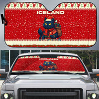 Iceland Christmas Auto Sun Shade with Red Snowflake Pattern Yule Cat and National Coat of Arms Motif - Wonder Print Shop