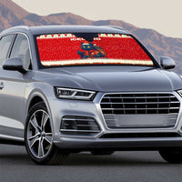 Iceland Christmas Auto Sun Shade with Red Snowflake Pattern Yule Cat and National Coat of Arms Motif - Wonder Print Shop