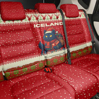 Iceland Christmas Back Car Seat Cover with Red Snowflake Pattern Yule Cat and National Coat of Arms Motif - Wonder Print Shop