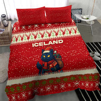 Iceland Christmas Bedding Set with Red Snowflake Pattern Yule Cat and National Coat of Arms Motif - Wonder Print Shop