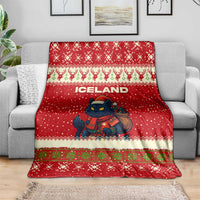 Iceland Christmas Blanket with Red Snowflake Pattern Yule Cat and National Coat of Arms Motif - Wonder Print Shop